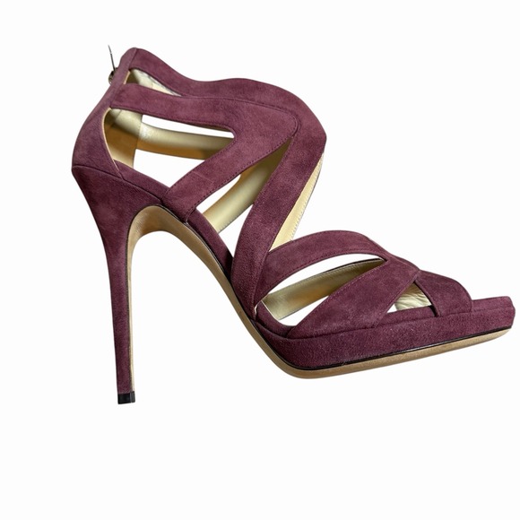 Jimmy Choo Women's Suede‎ Sandal High Heels Burgandy Size 40.5 Designer Luxury - Picture 13 of 15